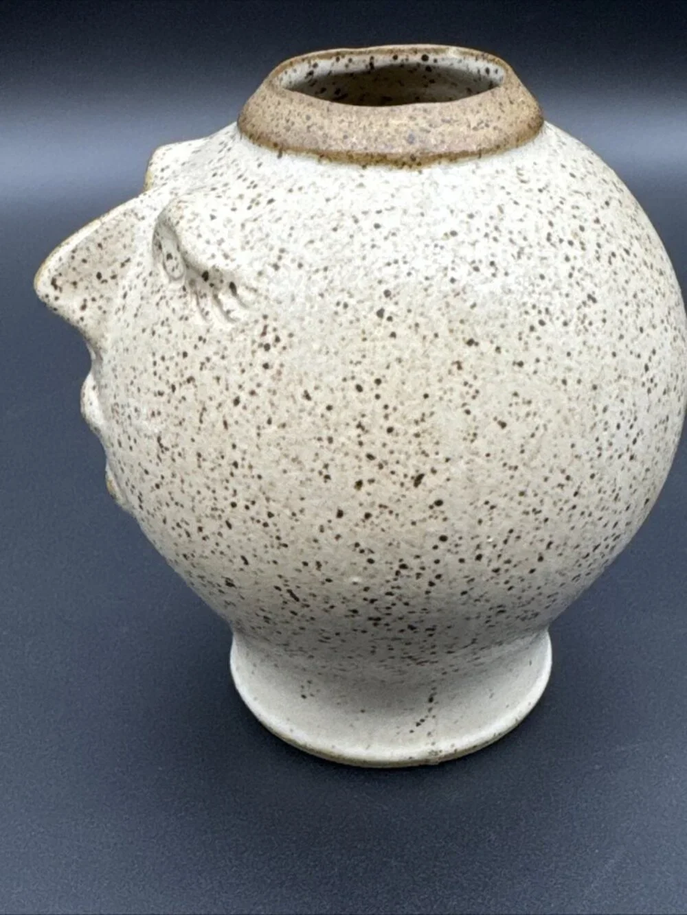 Studio Pottery Speckled Moon Face Style Vase Planter Unsigned Female Eyelash
